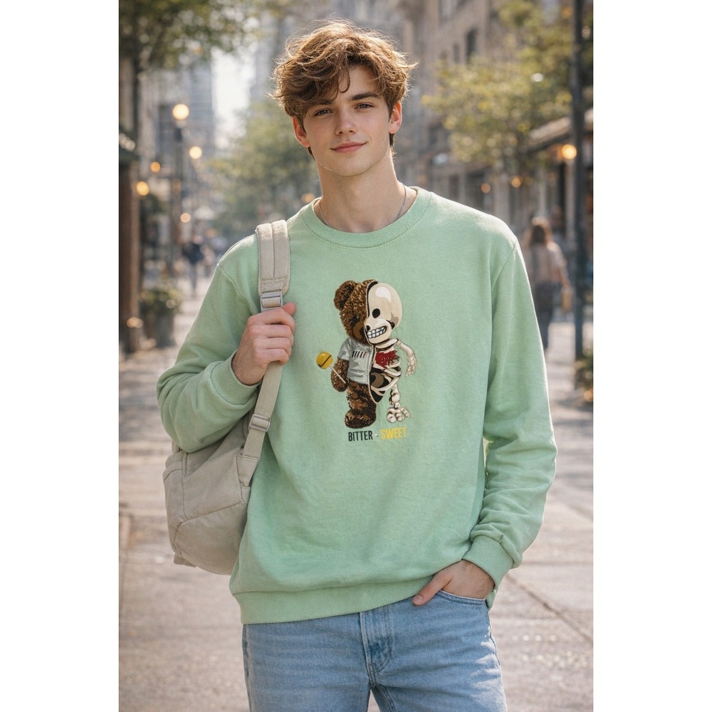 Fifth Loop Sweatshirt Bitter‎ Sweet Bear Skeleton Pullover Cotton Medium